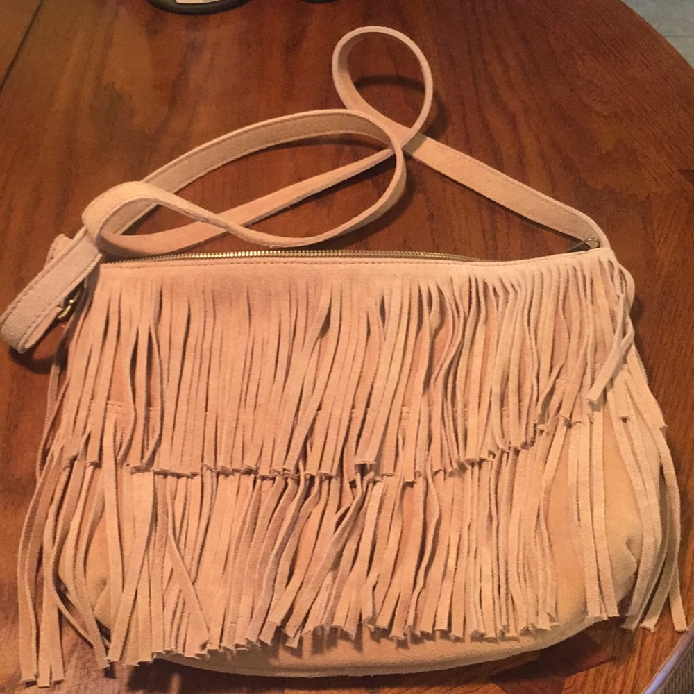 Cow Suede Tan Fringe Crossbody